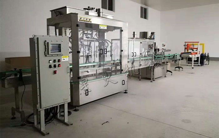 液體化學(xué)試劑灌裝生產(chǎn)線/全自動液體化學(xué)試劑灌裝生產(chǎn)線(液體防爆灌裝機(jī)+直列式自動旋蓋機(jī)+鋁箔封口機(jī)+封箱打包機(jī))